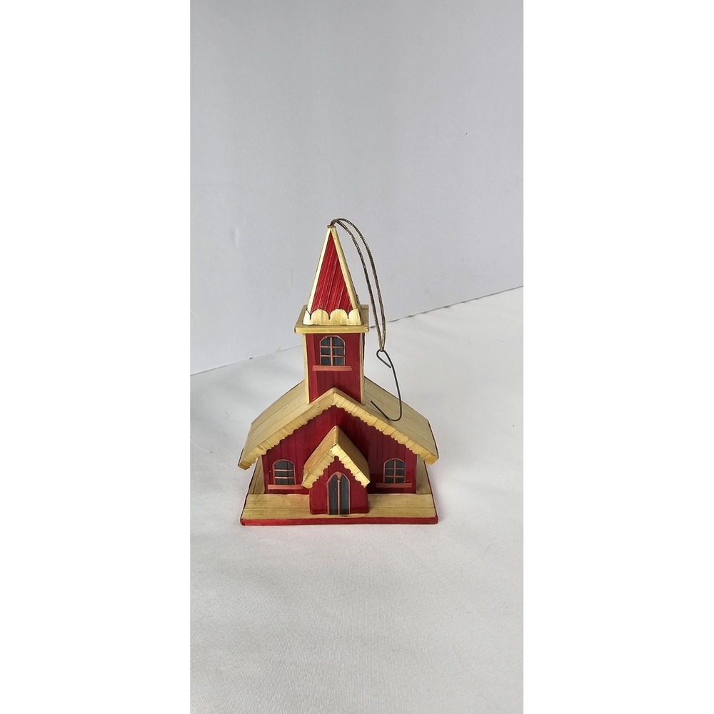 Vintage Lillian Vernon Balsa Wood Church Ornament Lacquered Christmas Chapel